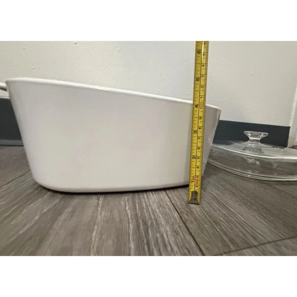 VTG All White Corning  A-5-B 5 Qt, Casserole Dish W/ Pyrex Lid 10” A-12-C